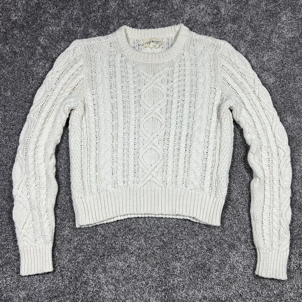 Denim&Supply Ralph Lauren Cream Cable Knit Crochet Cotton Chunky Sweater Small